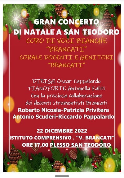 locandina del gran concerto di natale 2022 alla brancati